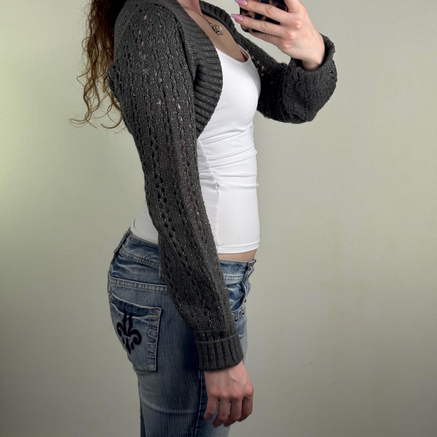 Y2K vintage cardigan bolero sparkly glitter knit cropped long sleeve knitted