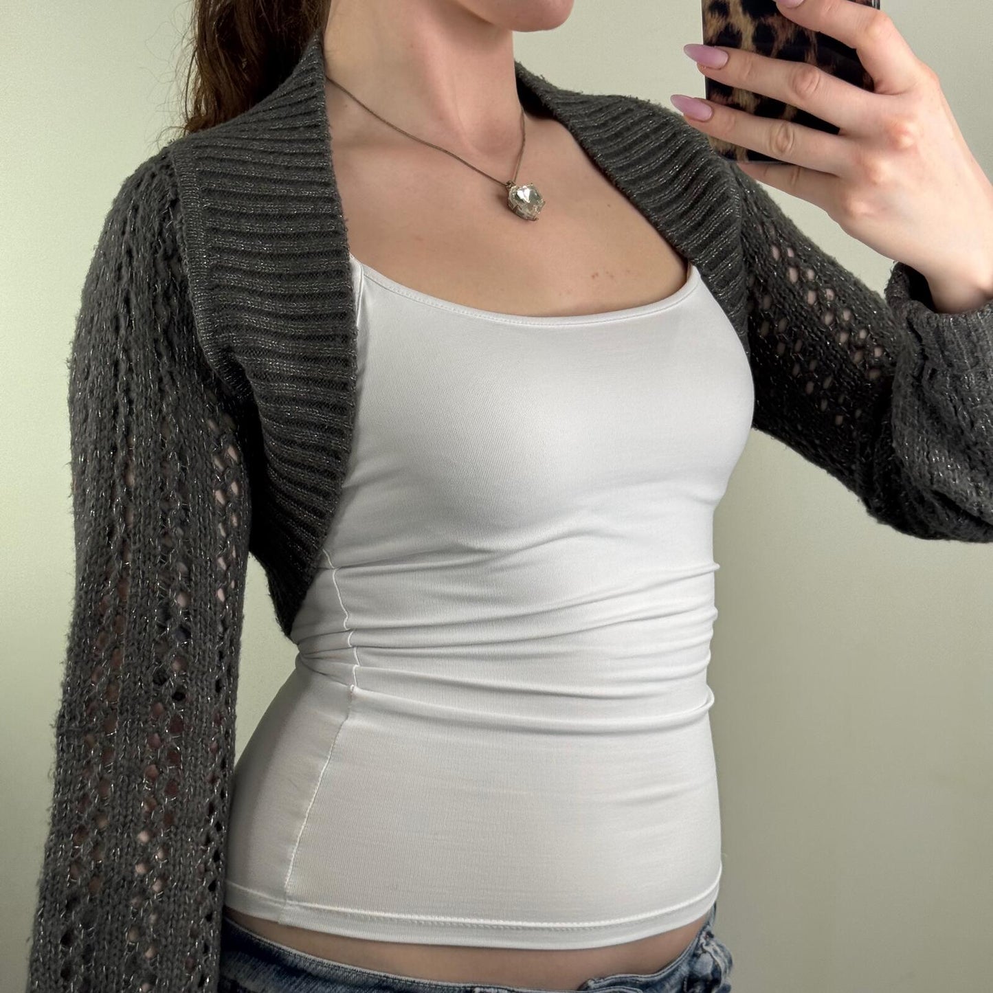 Y2K vintage cardigan bolero sparkly glitter knit cropped long sleeve knitted