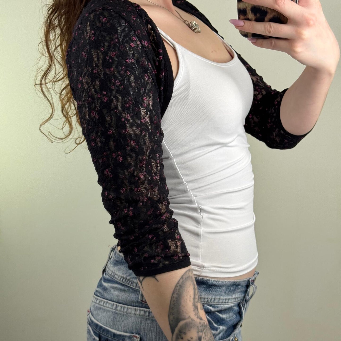 Y2K vintage lace cardigan sheer ditsy floral bolero 3/4 sleeve cropped floral
