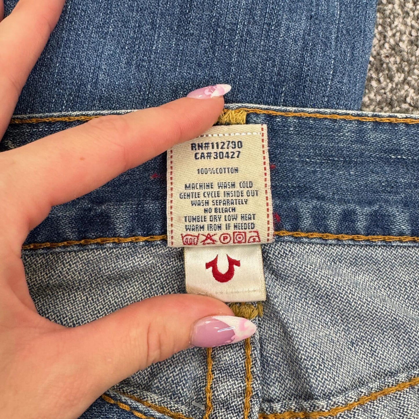 Y2K vintage True Religion bootcut denim jeans embroidered cargo pockets faded