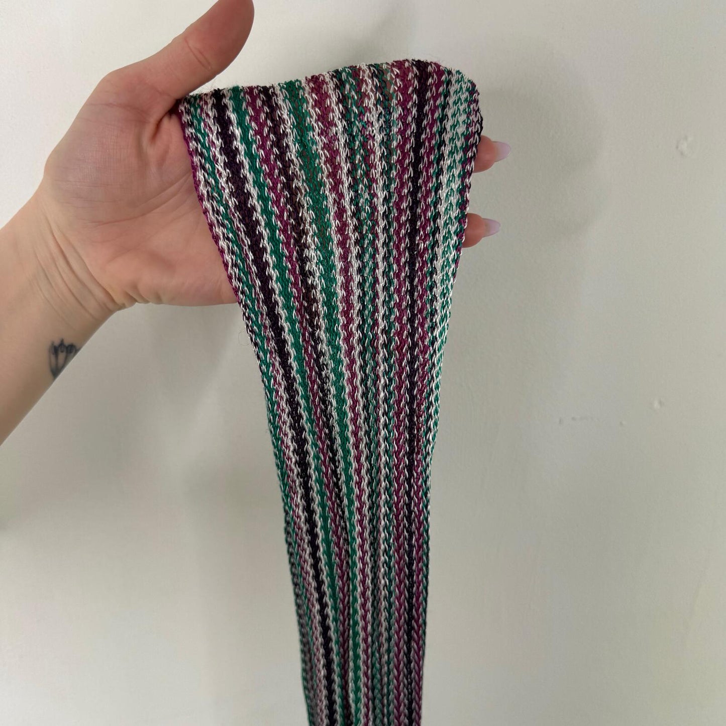 Y2K vintage scarf skinny thin stripe fringe brown purple white green