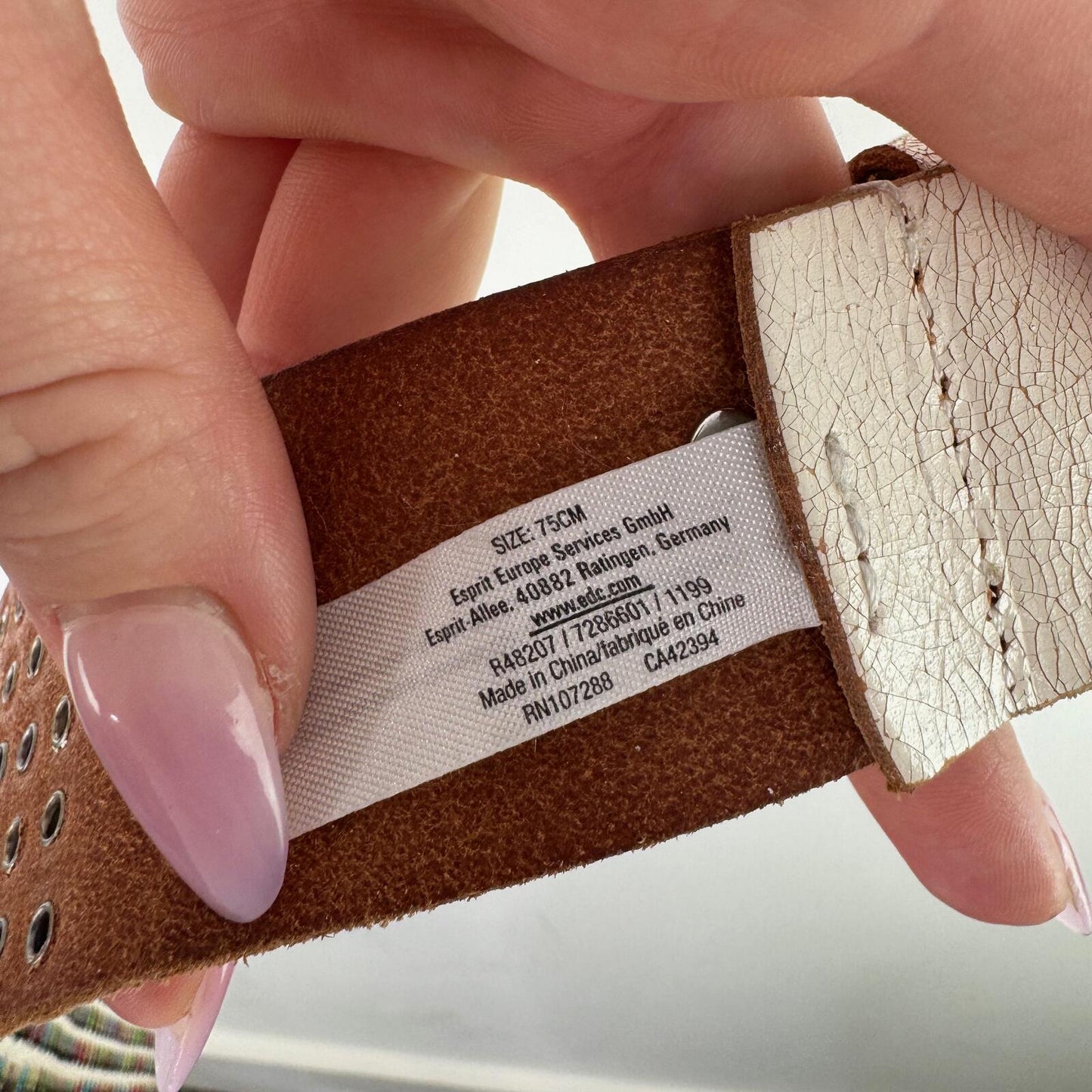Y2K vintage belt genuine cow leather studded rainbow cracked effect multi white
