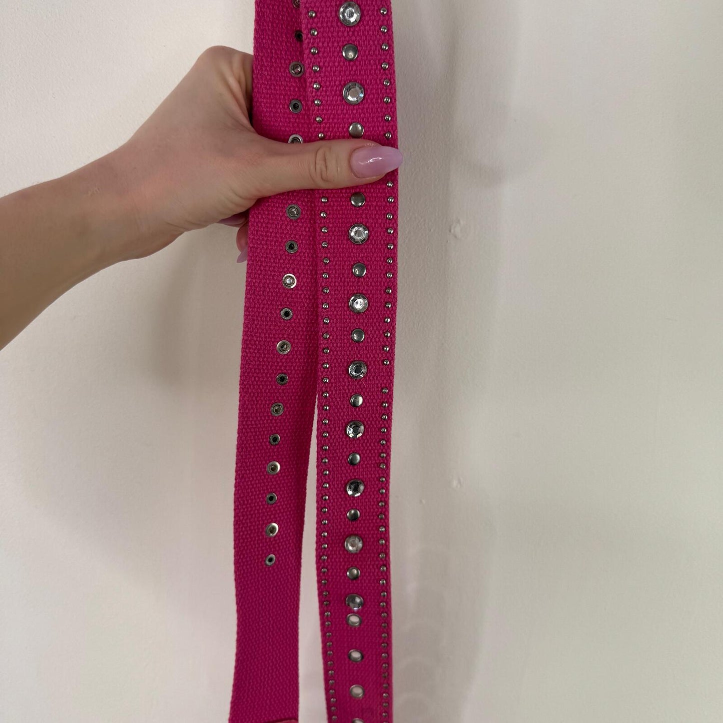 Y2K vintage belt rhinestone canvas studded hot pink