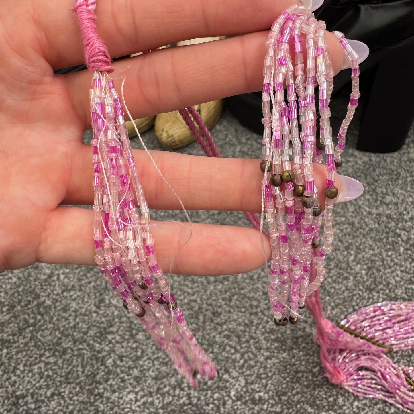 Y2K vintage belt beaded fringe layered pink adjustable bow