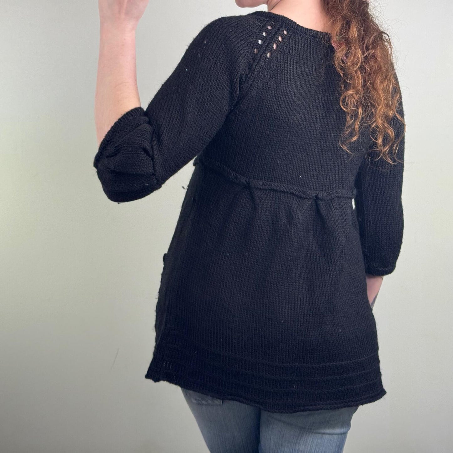 Y2K vintage chunky knit jumper button up wool blend 3/4 balloon sleeve v neck