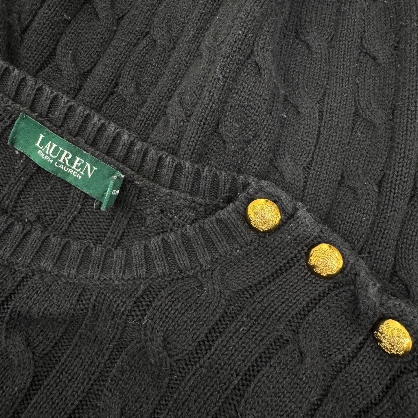 Lauren Ralph Lauren jumper cable knit button high round neck black knitted