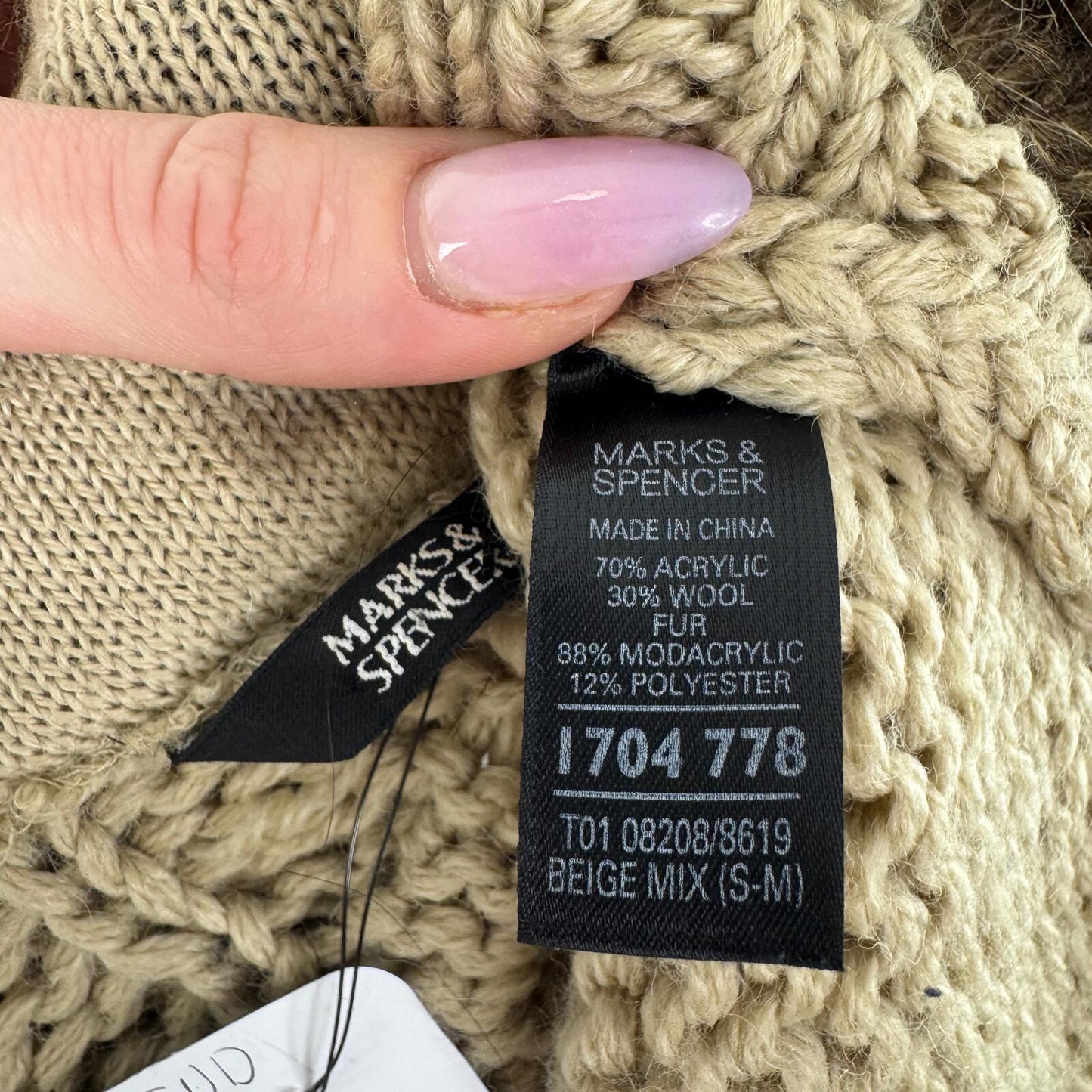 Y2K vintage cardigan cropped wool blend faux fur trim collar cable chunky knit
