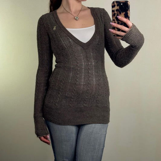 Y2K vintage Abercrombie & Fitch jumper knit deep v neck lightweight angora blend