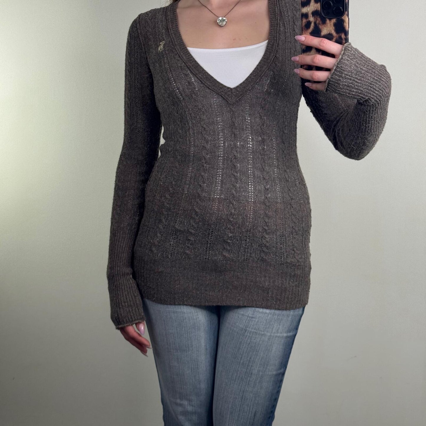 Y2K vintage Abercrombie & Fitch jumper knit deep v neck lightweight angora blend
