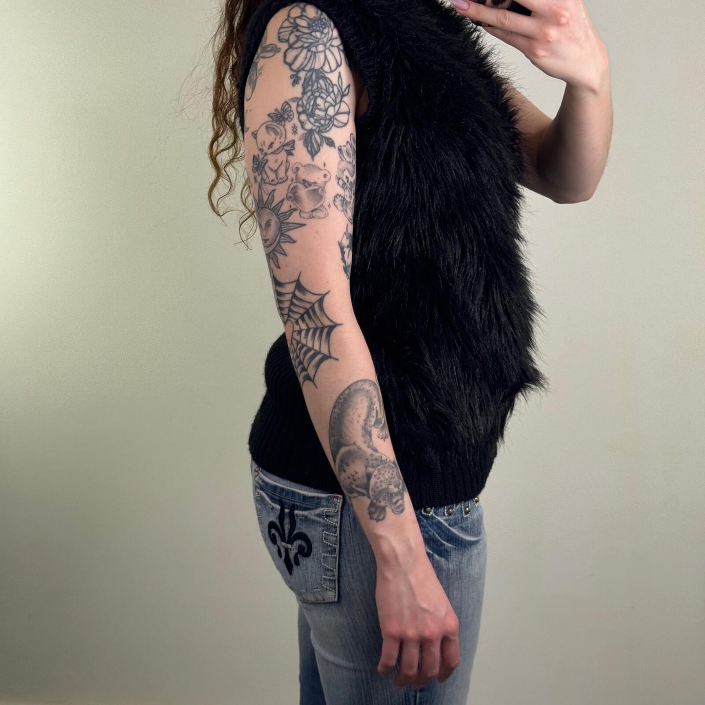 Y2K vintage faux fur gilet zip up knitted sleeveless jacket high neck black