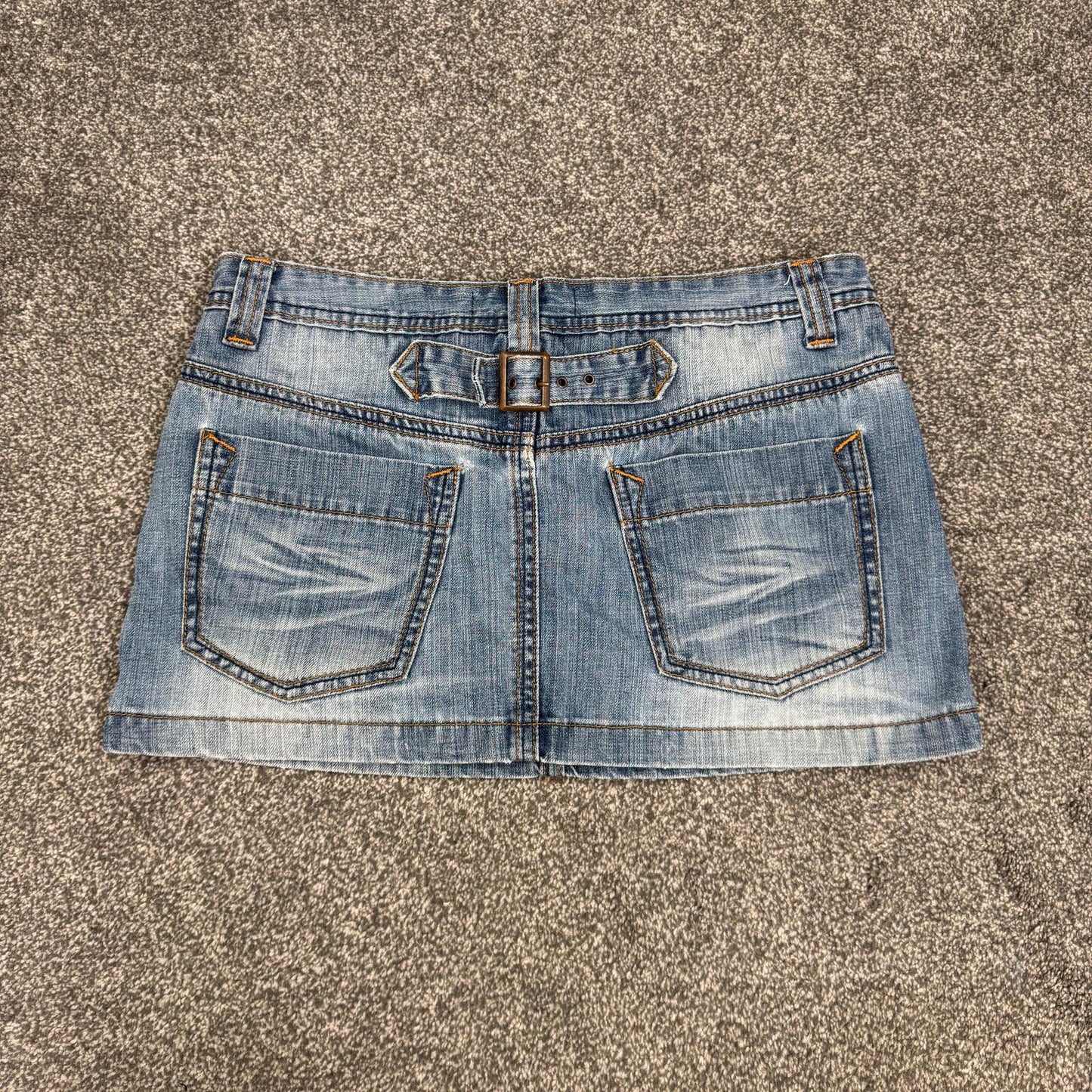 Y2K vintage denim mini skirt faded blue wash cargo pocket low rise