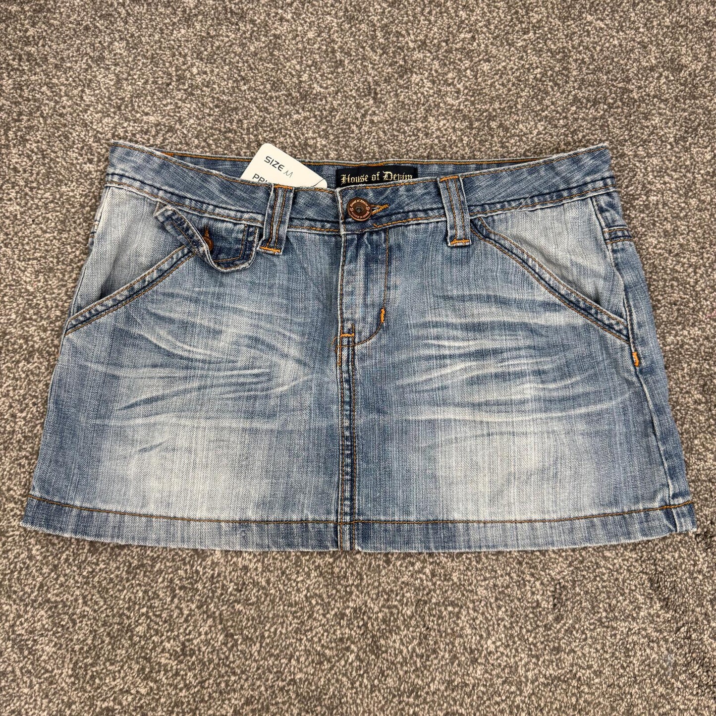 Y2K vintage denim mini skirt faded blue wash cargo pocket low rise