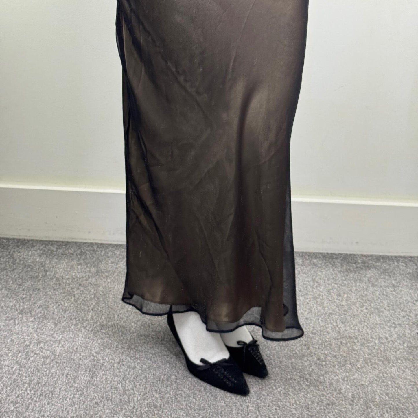 Y2K vintage maxi skirt double layer black gold shimmer stretchy waistband party