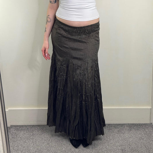 Y2K vintage Next maxi skirt crinkle a line pleated full long length khaki green