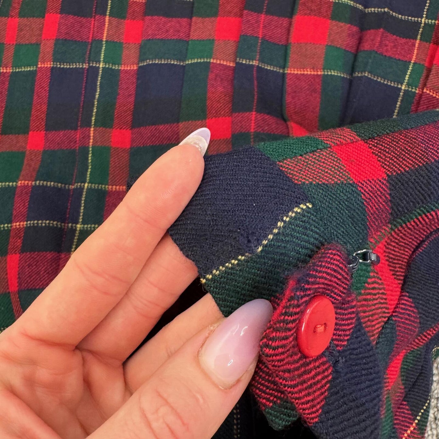 Y2K vintage wool maxi skirt tartan check print pleated blue red green