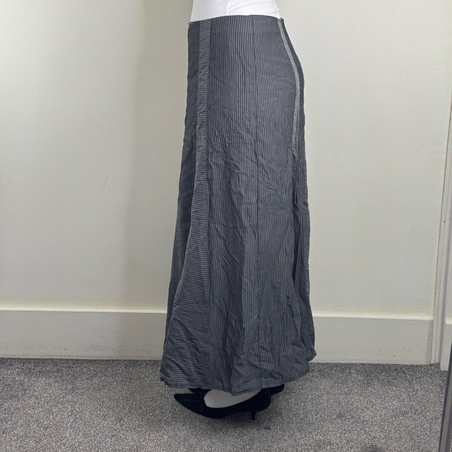 Y2K vintage Per Una maxi skirt pinstripe a line long full length stripe grey