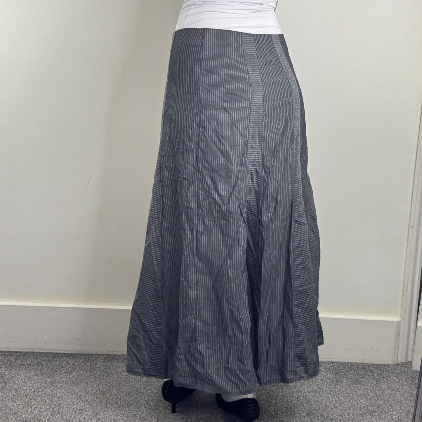 Y2K vintage Per Una maxi skirt pinstripe a line long full length stripe grey