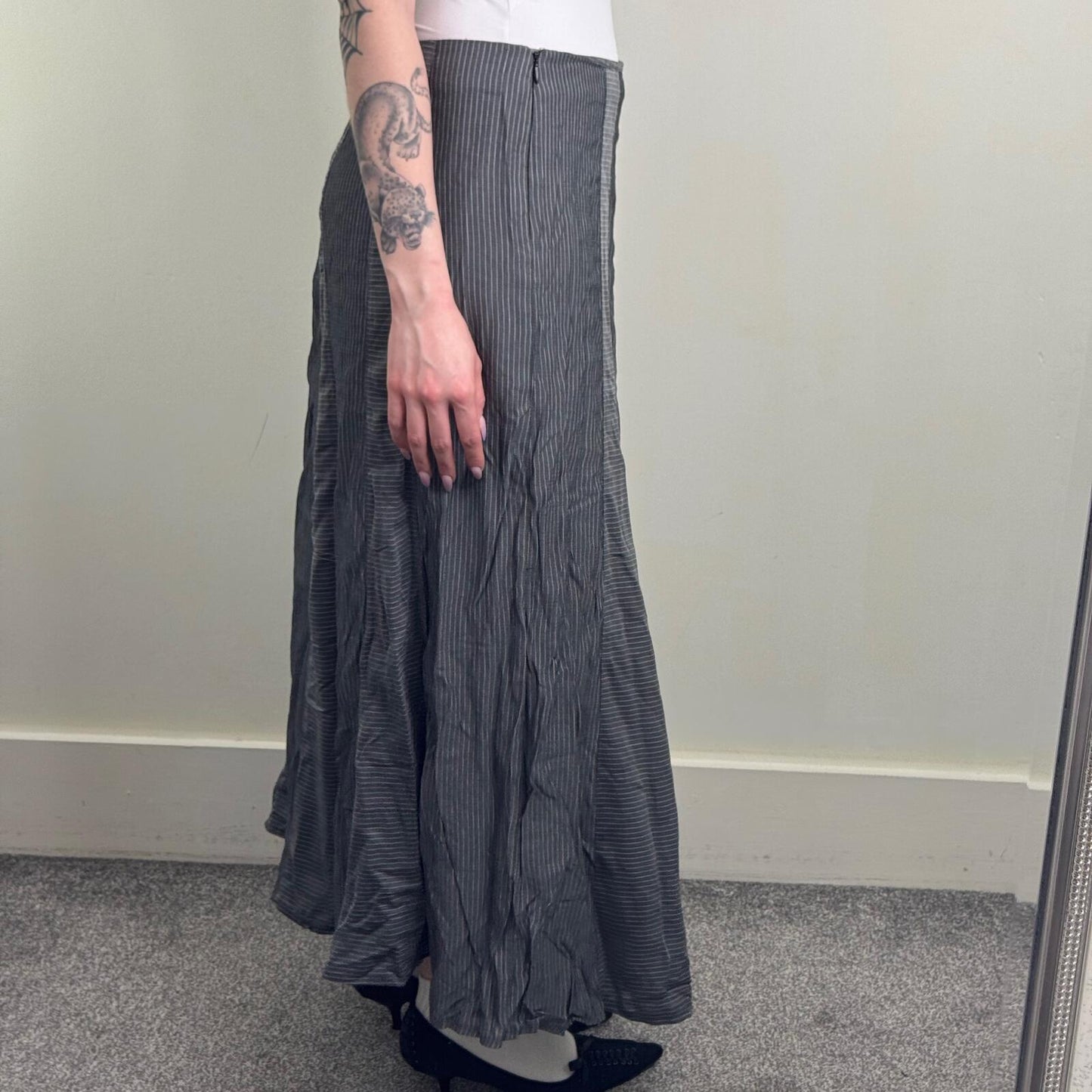 Y2K vintage Per Una maxi skirt pinstripe a line long full length stripe grey