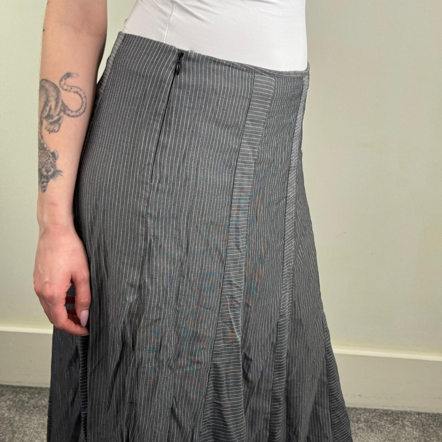 Y2K vintage Per Una maxi skirt pinstripe a line long full length stripe grey