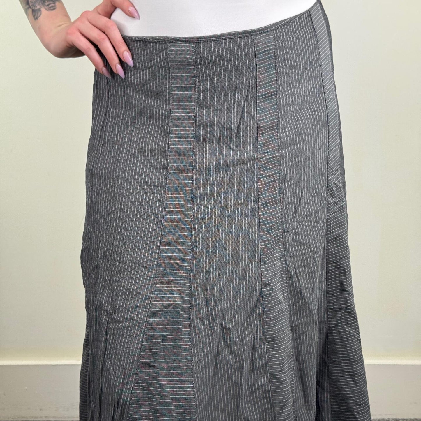 Y2K vintage Per Una maxi skirt pinstripe a line long full length stripe grey