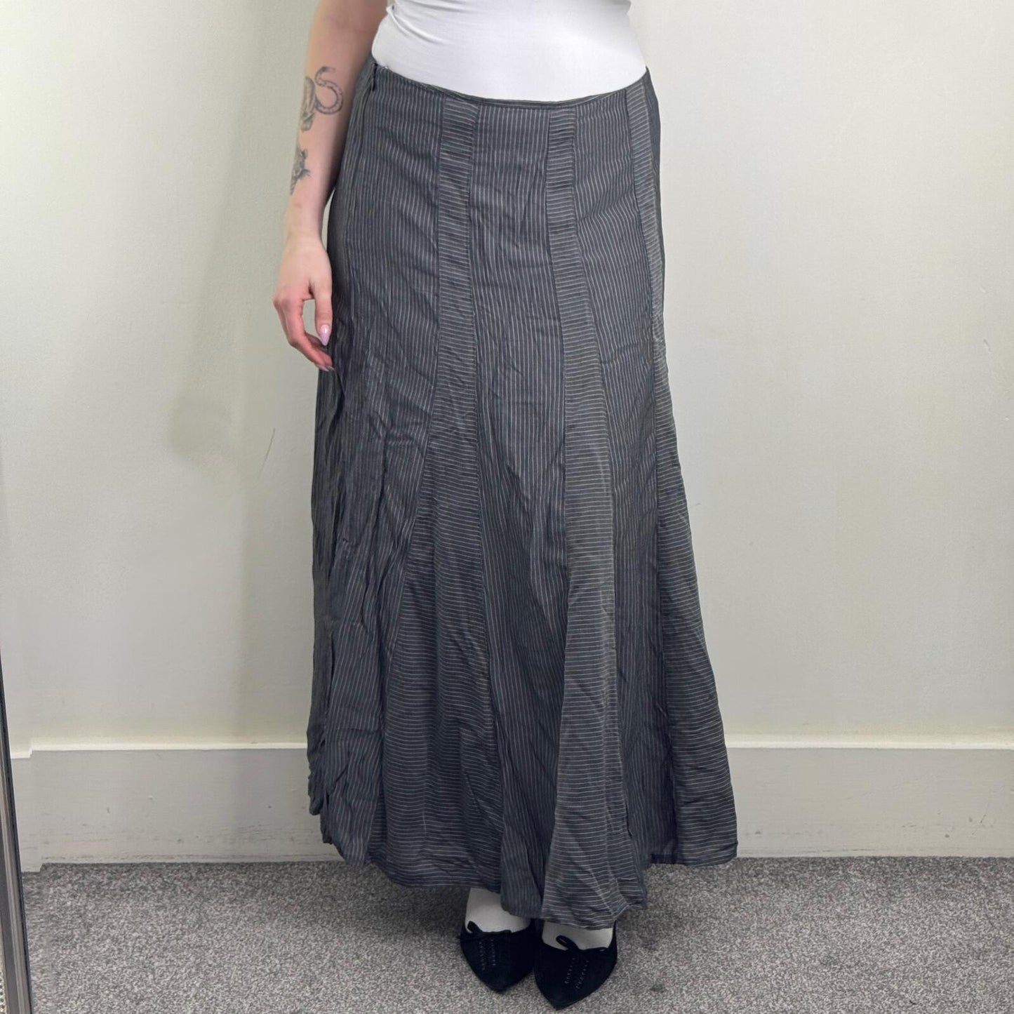 Y2K vintage Per Una maxi skirt pinstripe a line long full length stripe grey