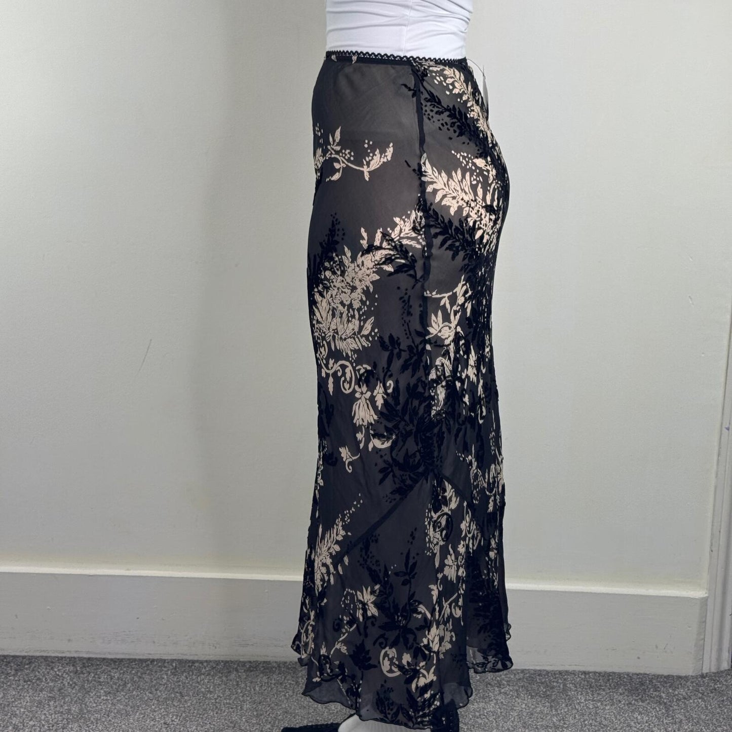 Y2K vintage silk blend maxi skirt double layer velvet floral lightweight a line