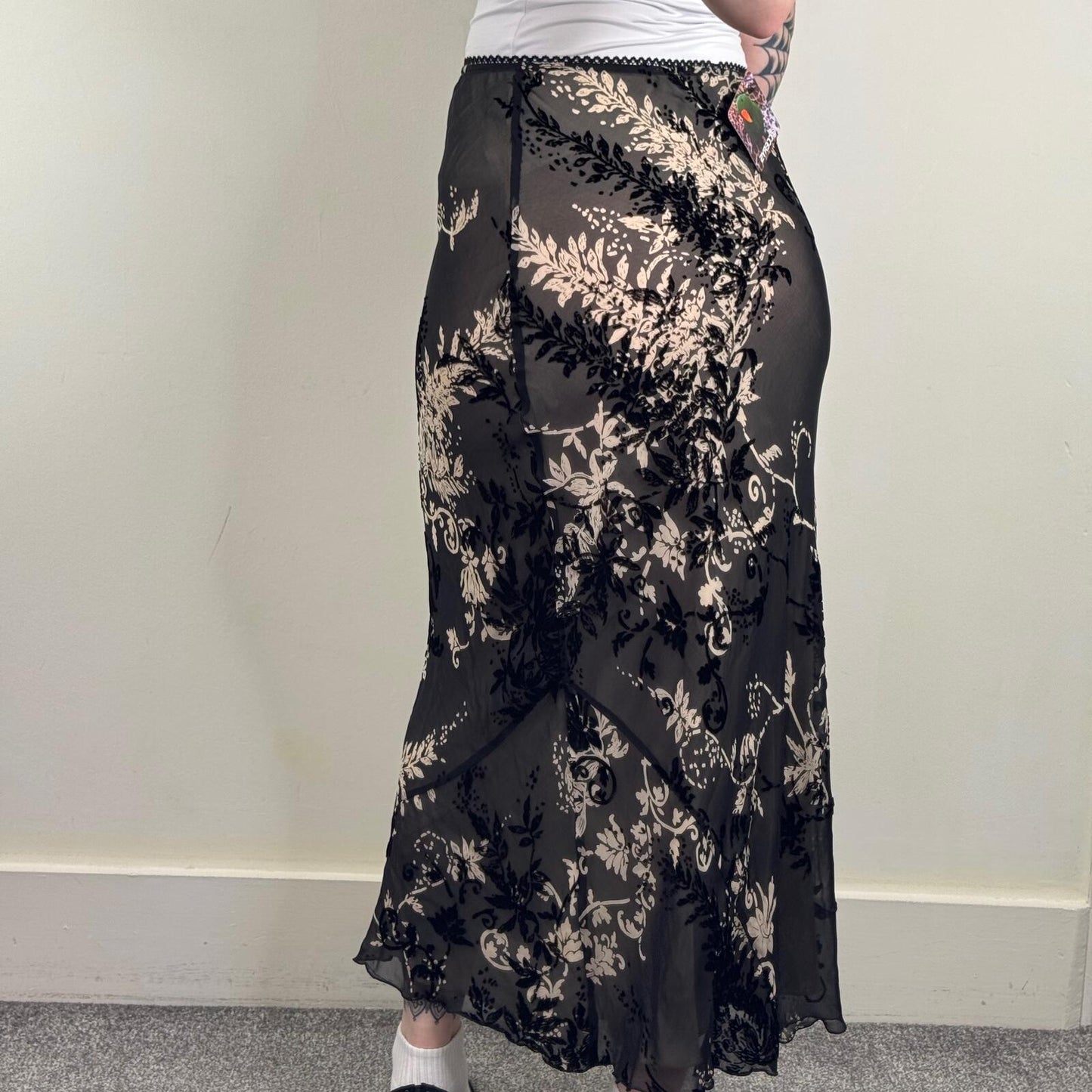 Y2K vintage silk blend maxi skirt double layer velvet floral lightweight a line