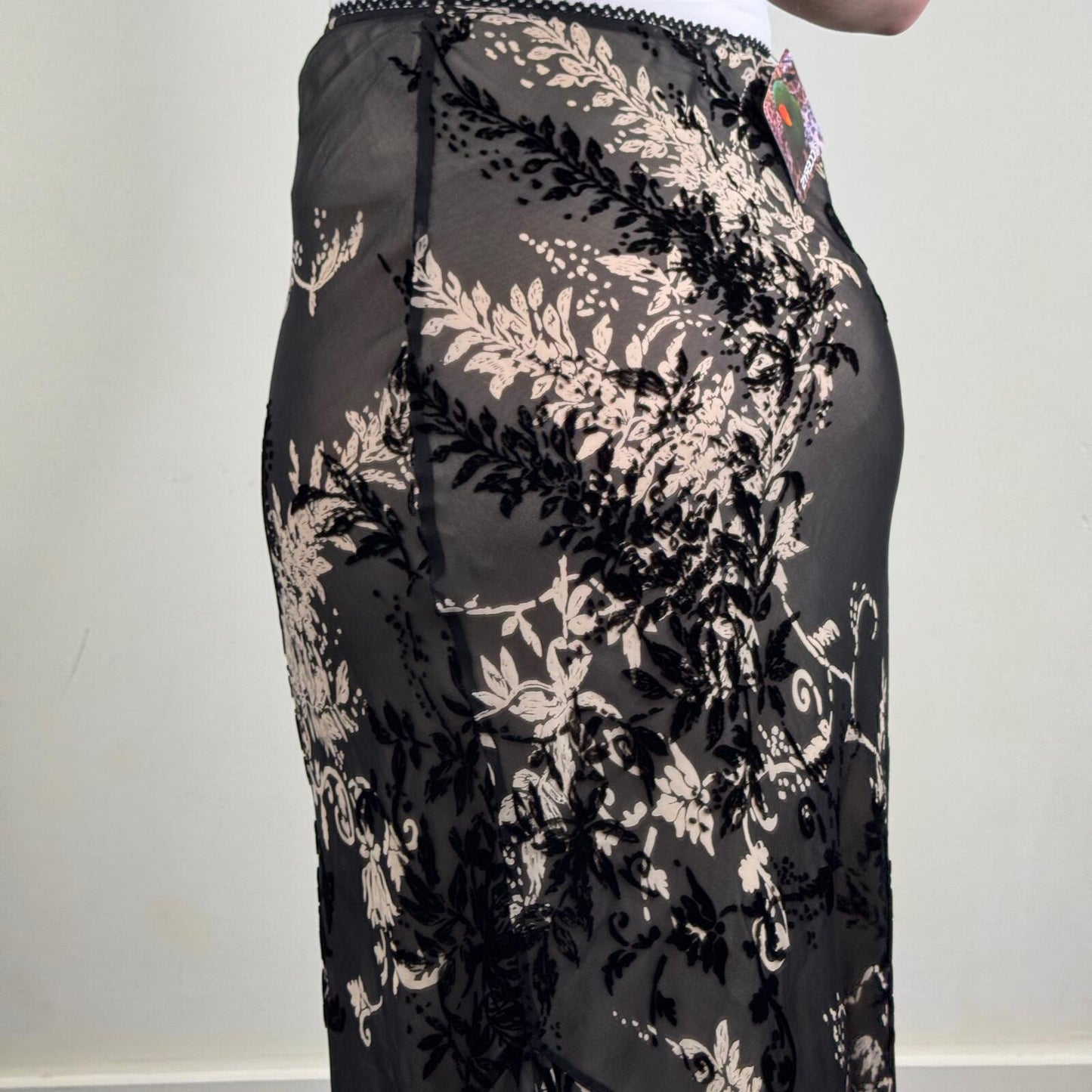 Y2K vintage silk blend maxi skirt double layer velvet floral lightweight a line
