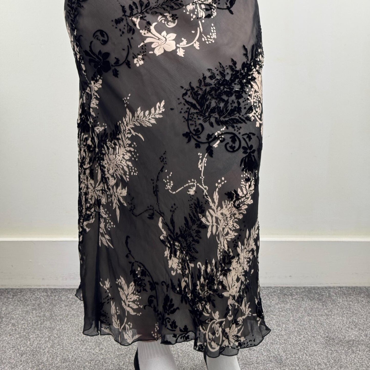 Y2K vintage silk blend maxi skirt double layer velvet floral lightweight a line
