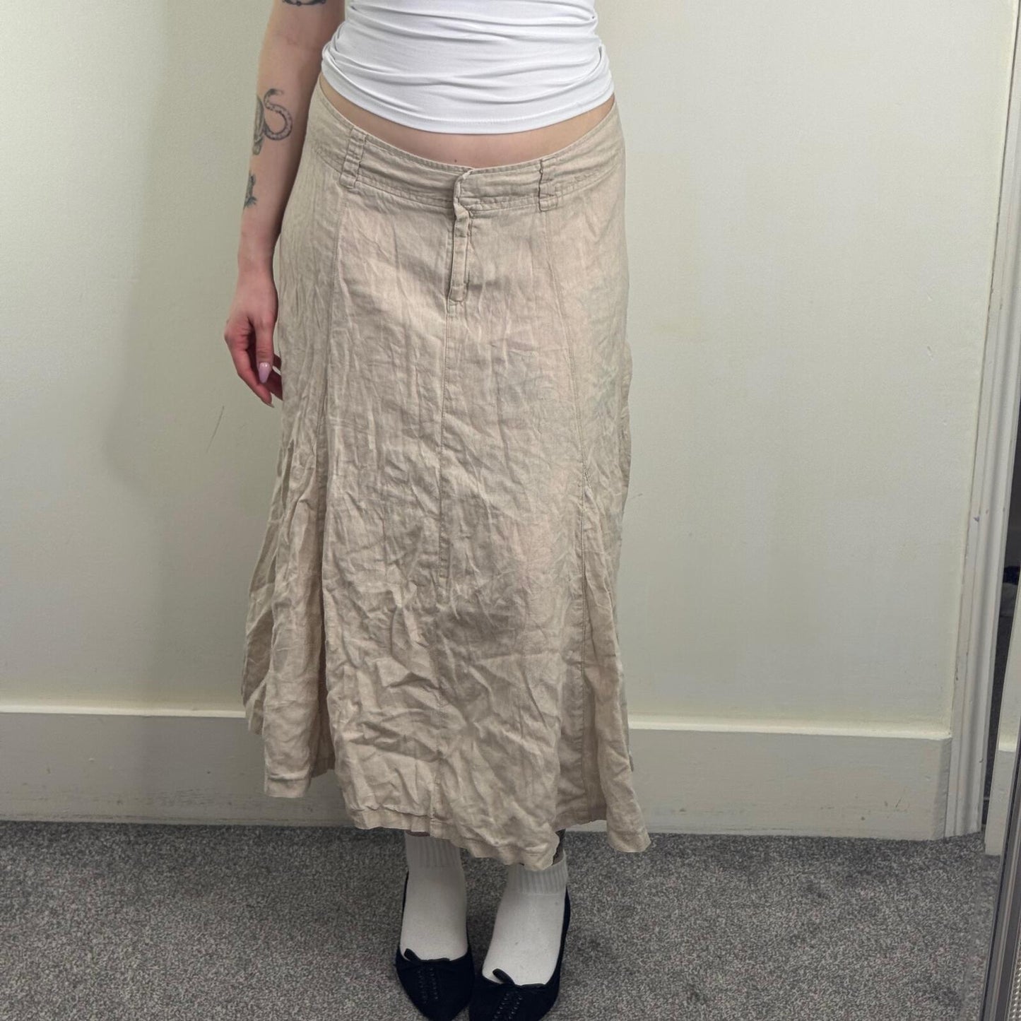 Y2K vintage 100% linen maxi skirt a line long summer full length beige