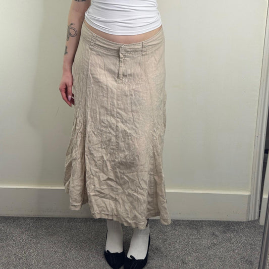 Y2K vintage 100% linen maxi skirt a line long summer full length beige