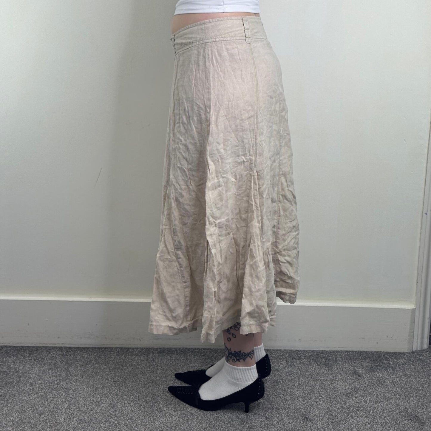 Y2K vintage 100% linen maxi skirt a line long summer full length beige