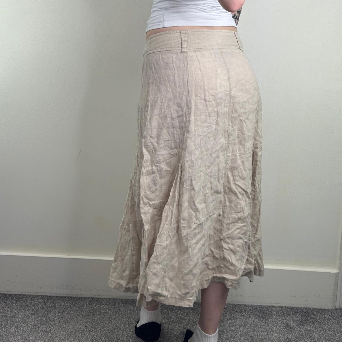 Y2K vintage 100% linen maxi skirt a line long summer full length beige