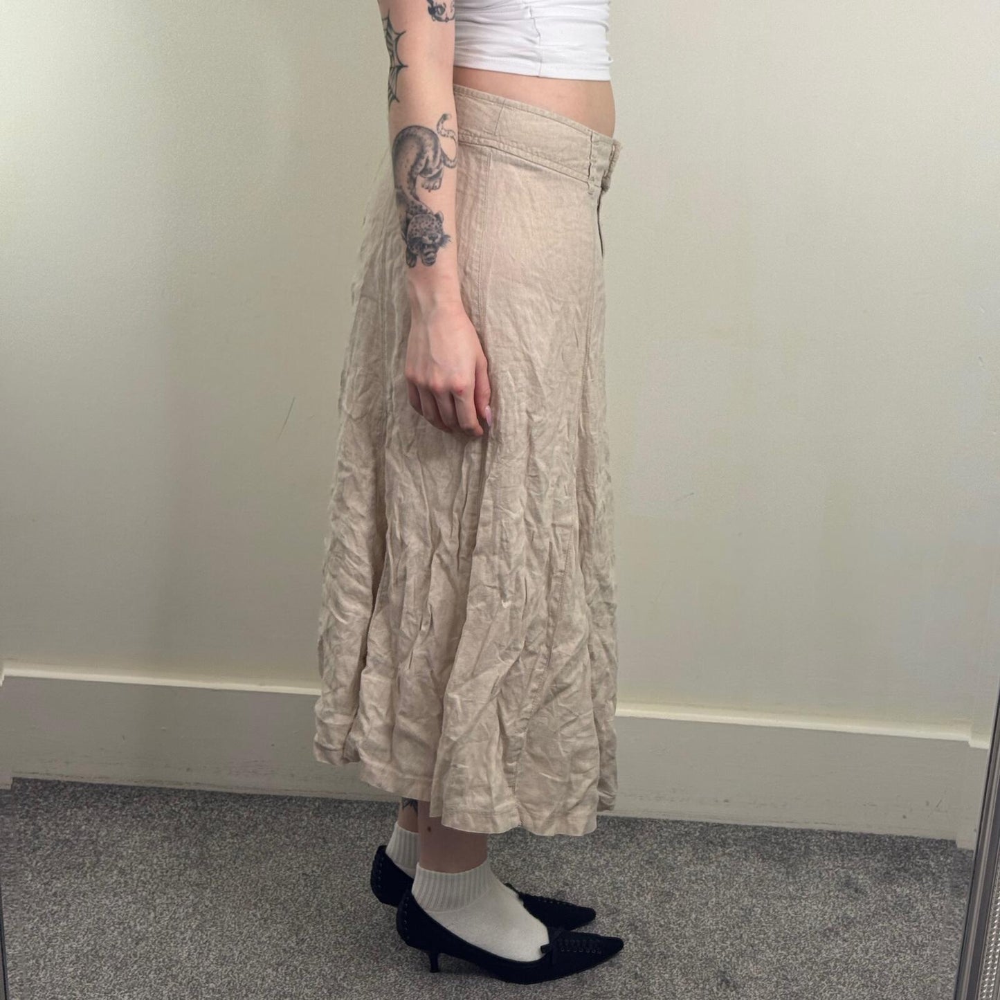 Y2K vintage 100% linen maxi skirt a line long summer full length beige