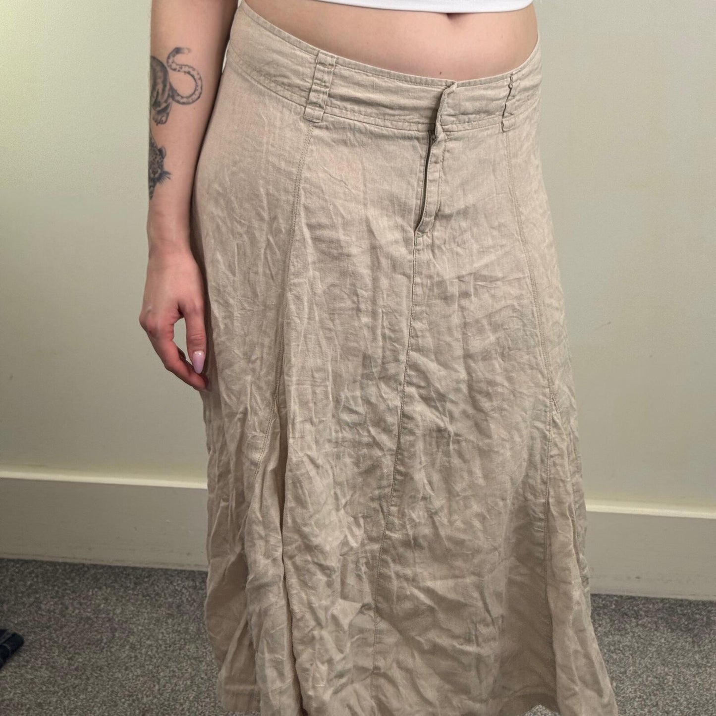 Y2K vintage 100% linen maxi skirt a line long summer full length beige