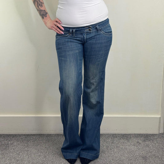 Y2K vintage bootcut denim jeans low rise stretchy light blue faded wash