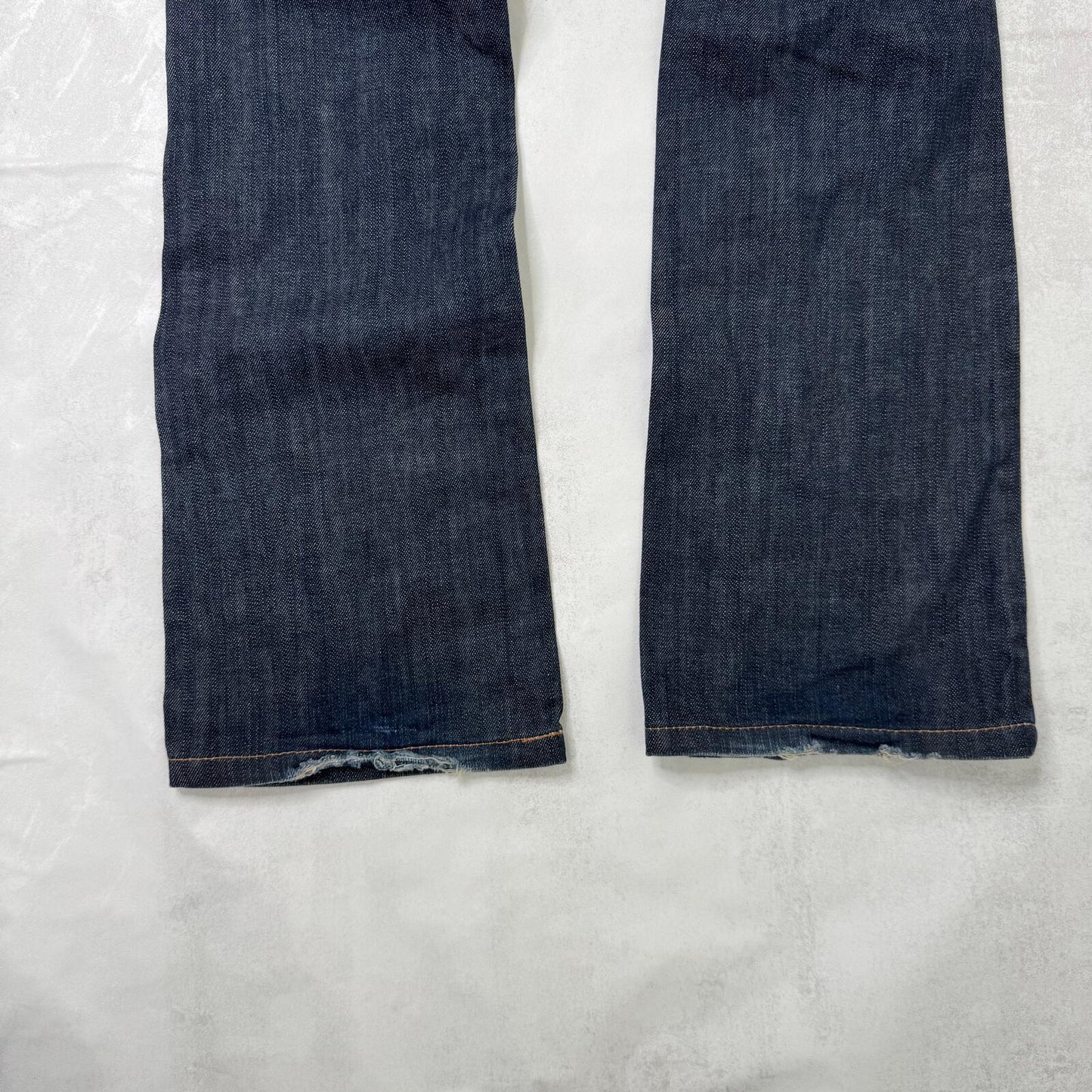 Y2K vintage bootcut denim jeans dark blue wash faded stretch mid rise