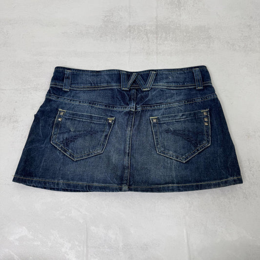 Y2K vintage mini skirt low rise denim studded dark blue denim wash