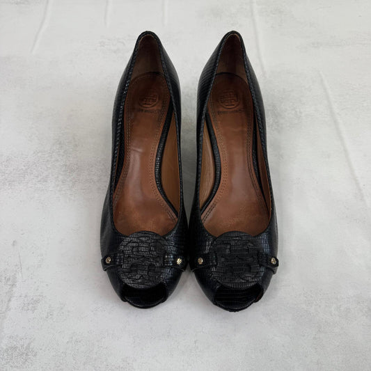 Y2K vintage Tory Burch wedge heels sandals peep toe genuine leather studded logo