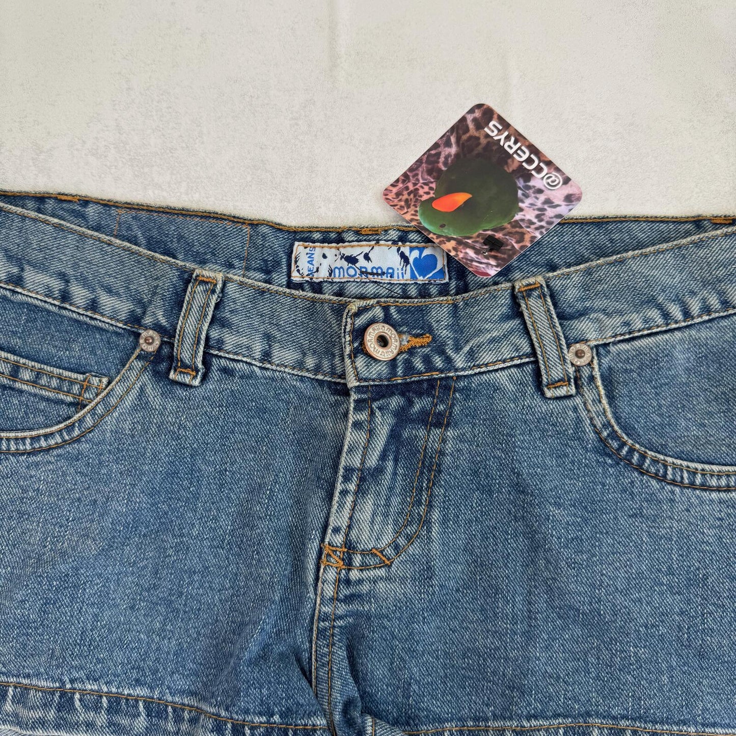 Y2K vintage low rise denim mini shorts mid blue wash 100% cotton
