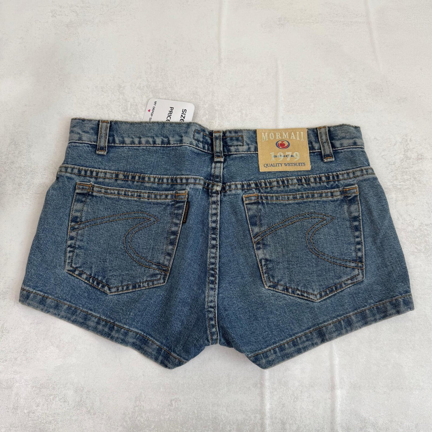 Y2K vintage low rise denim mini shorts mid blue wash 100% cotton