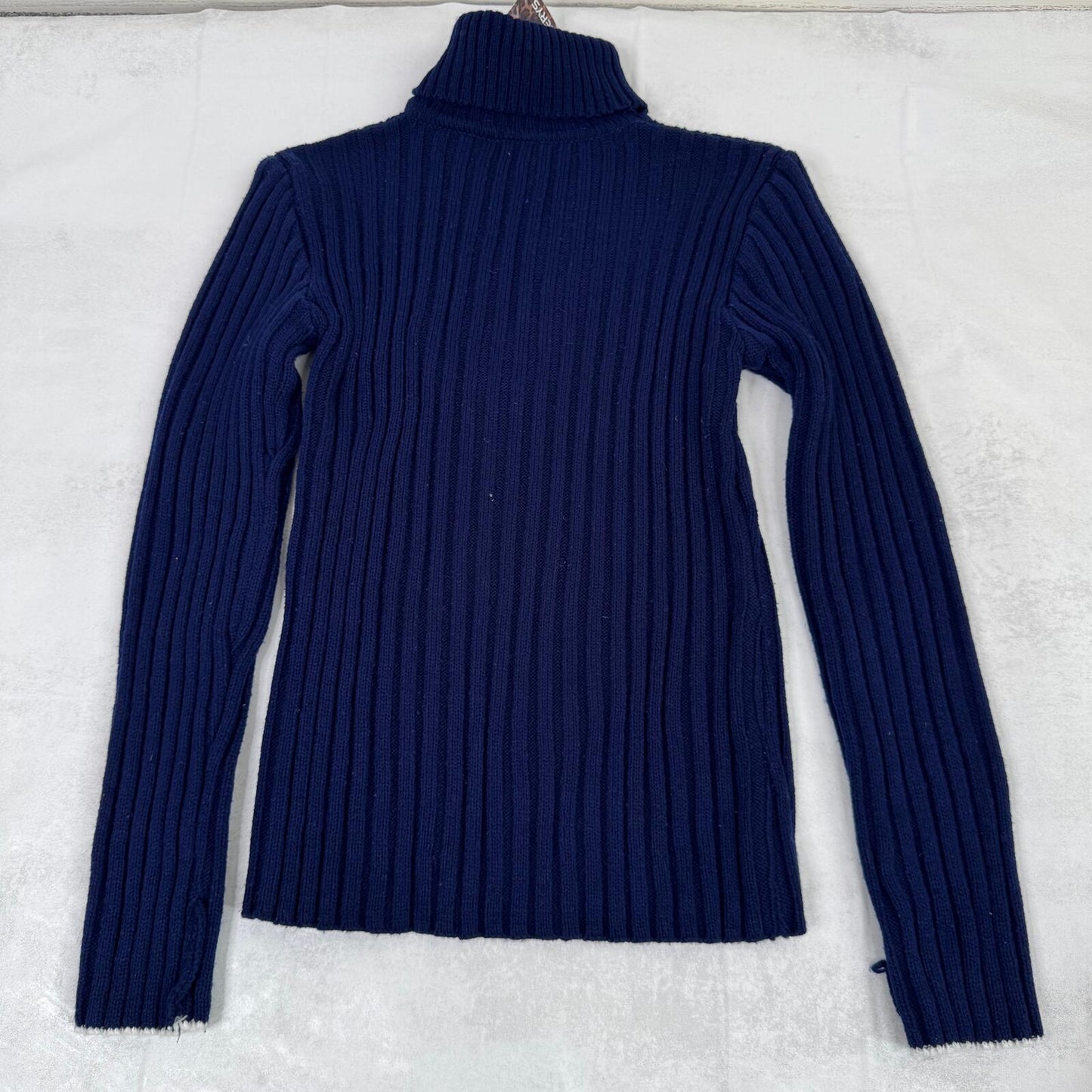 90s Y2K vintage Buffalo jumper knitted ribbed roll neck navy white stretchy