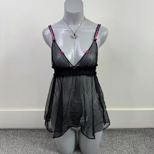 Y2K vintage babydoll top sheer mesh flowy floral rose deep v neck stretchy