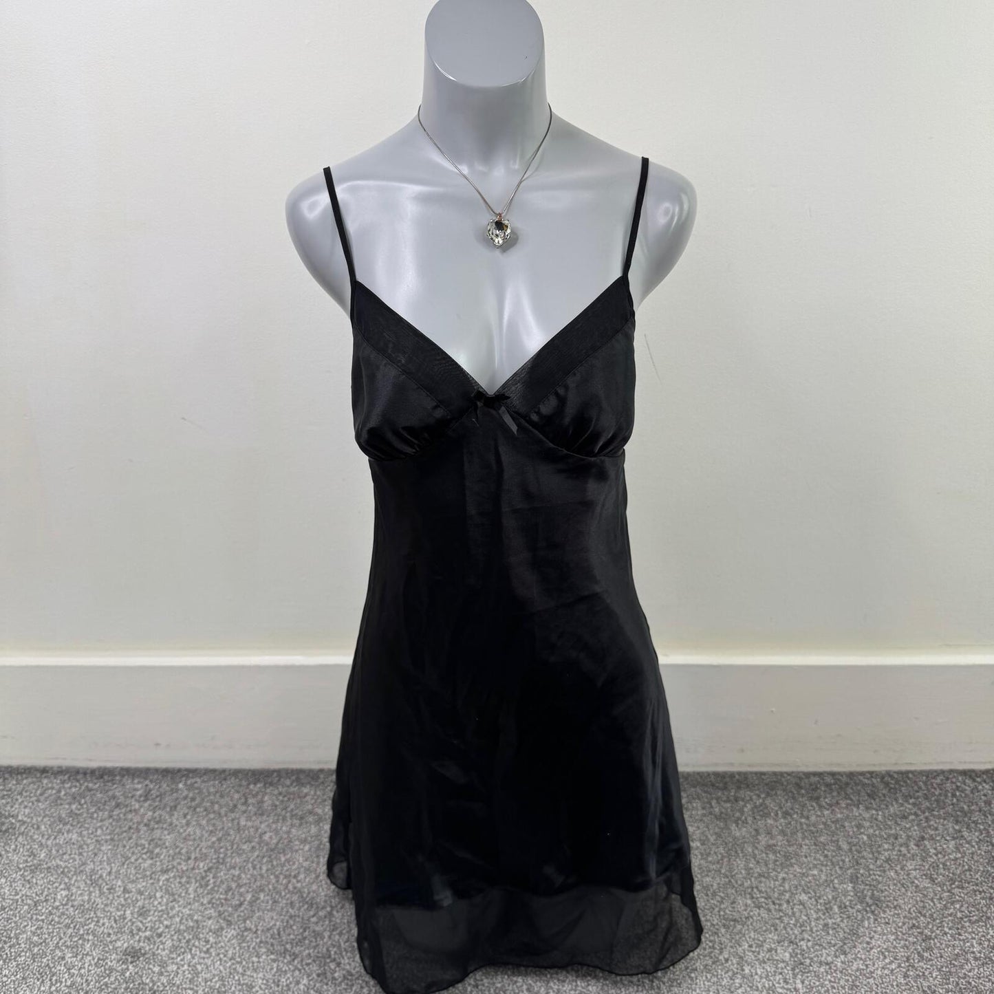 Y2K vintage chemise slip night dress satin sheer v neck strappy