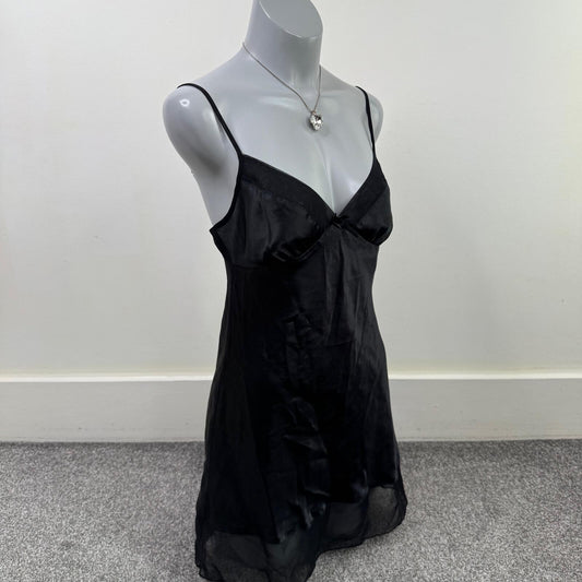 Y2K vintage chemise slip night dress satin sheer v neck strappy