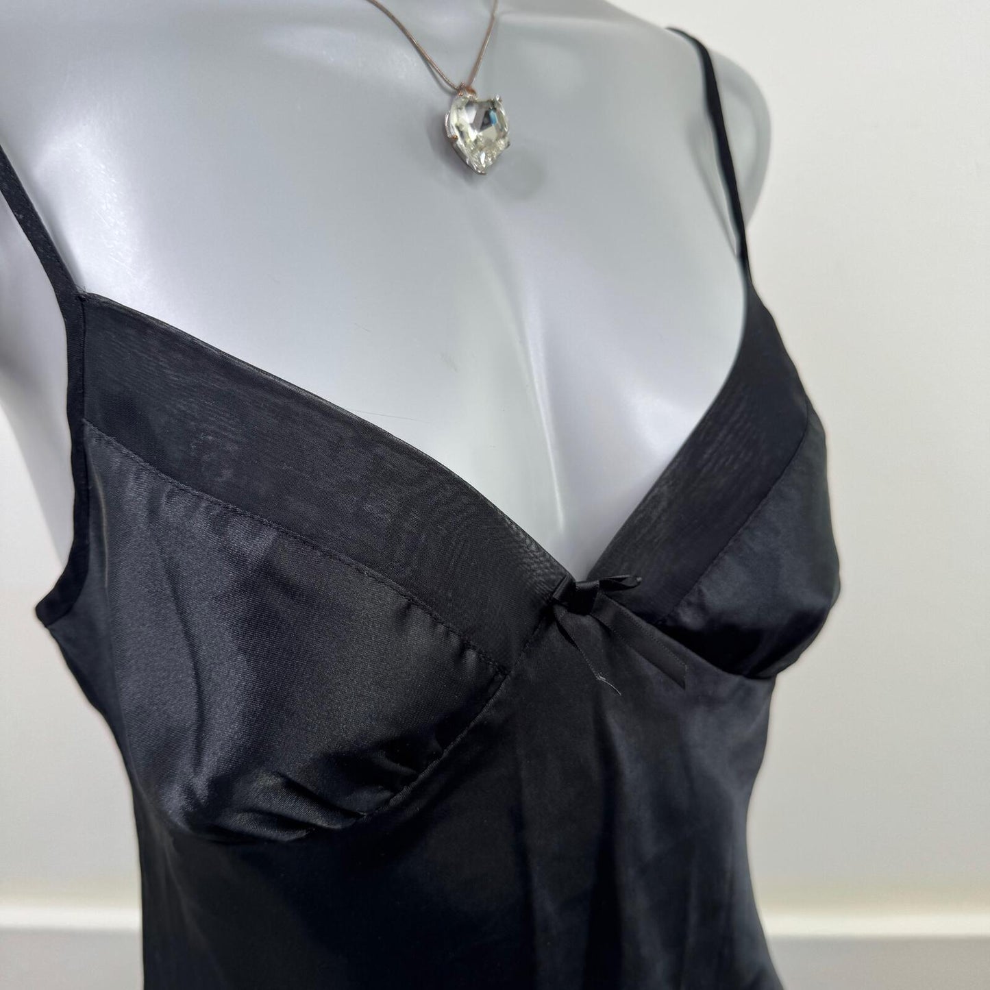 Y2K vintage chemise slip night dress satin sheer v neck strappy