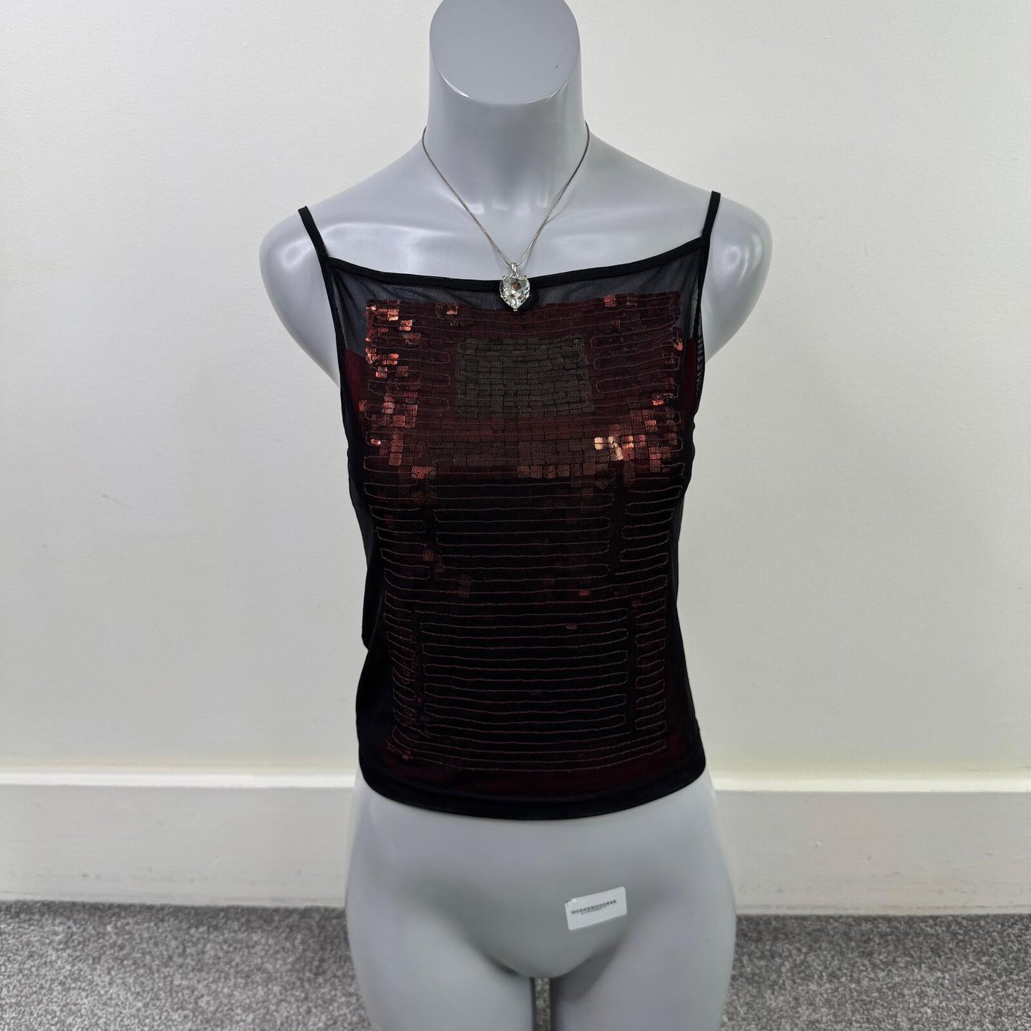 Vintage 90s Karen Millen cami top sequin double layer mesh high neck party