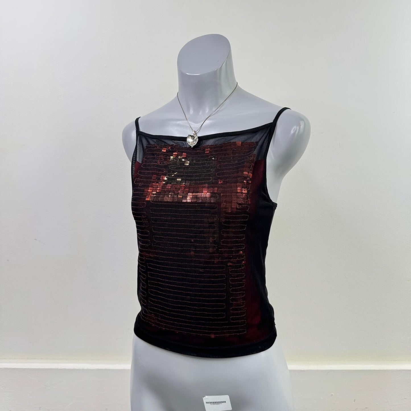 Vintage 90s Karen Millen cami top sequin double layer mesh high neck party