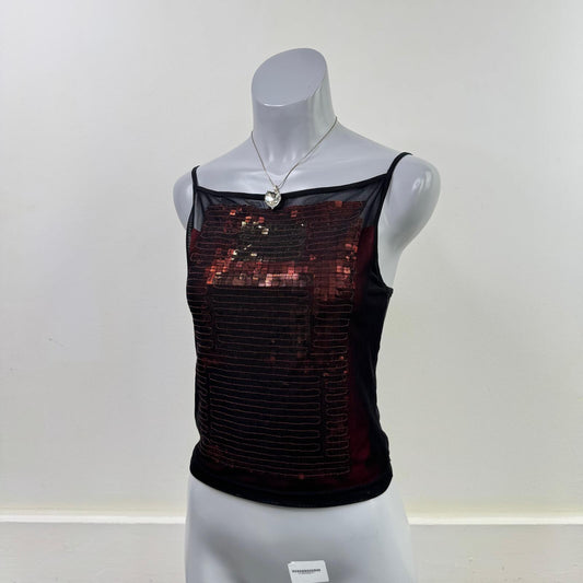 Vintage 90s Karen Millen cami top sequin double layer mesh high neck party