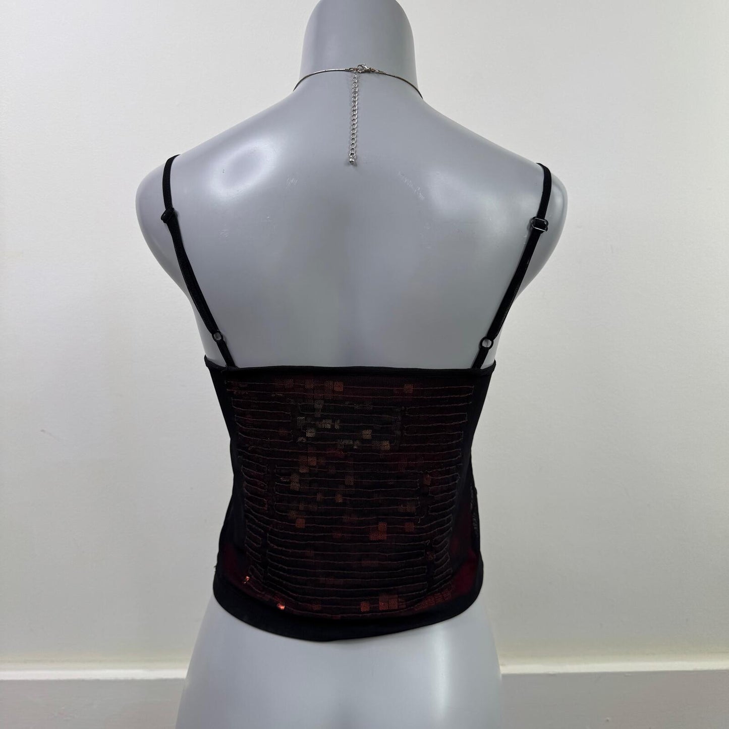 Vintage 90s Karen Millen cami top sequin double layer mesh high neck party